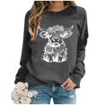 thumbnail image 3 of WEAIXIMIUNG Chandail pour Femmes Chic Chandail d'Automne et d'Hiver pour Femmes 2025 Col Rond Mode Chemise à Imprimé Vache Manches Longues Mode Décontractée Mode Haut de Sortie, 3 of 4