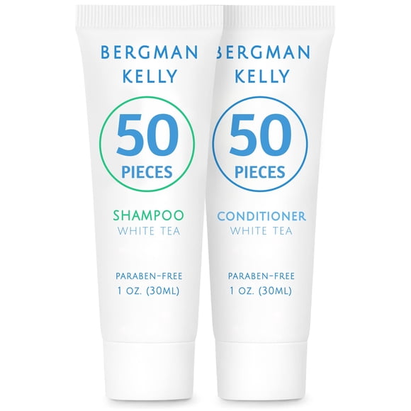 Bergman Kelly - Travel Shampoo and Conditioner Set - 1 fl oz, 100 Pieces, White Tea - Delight Your Guests with Revitalizing and Refreshing Hotel Toiletries and Guest Hospitality in Bulk