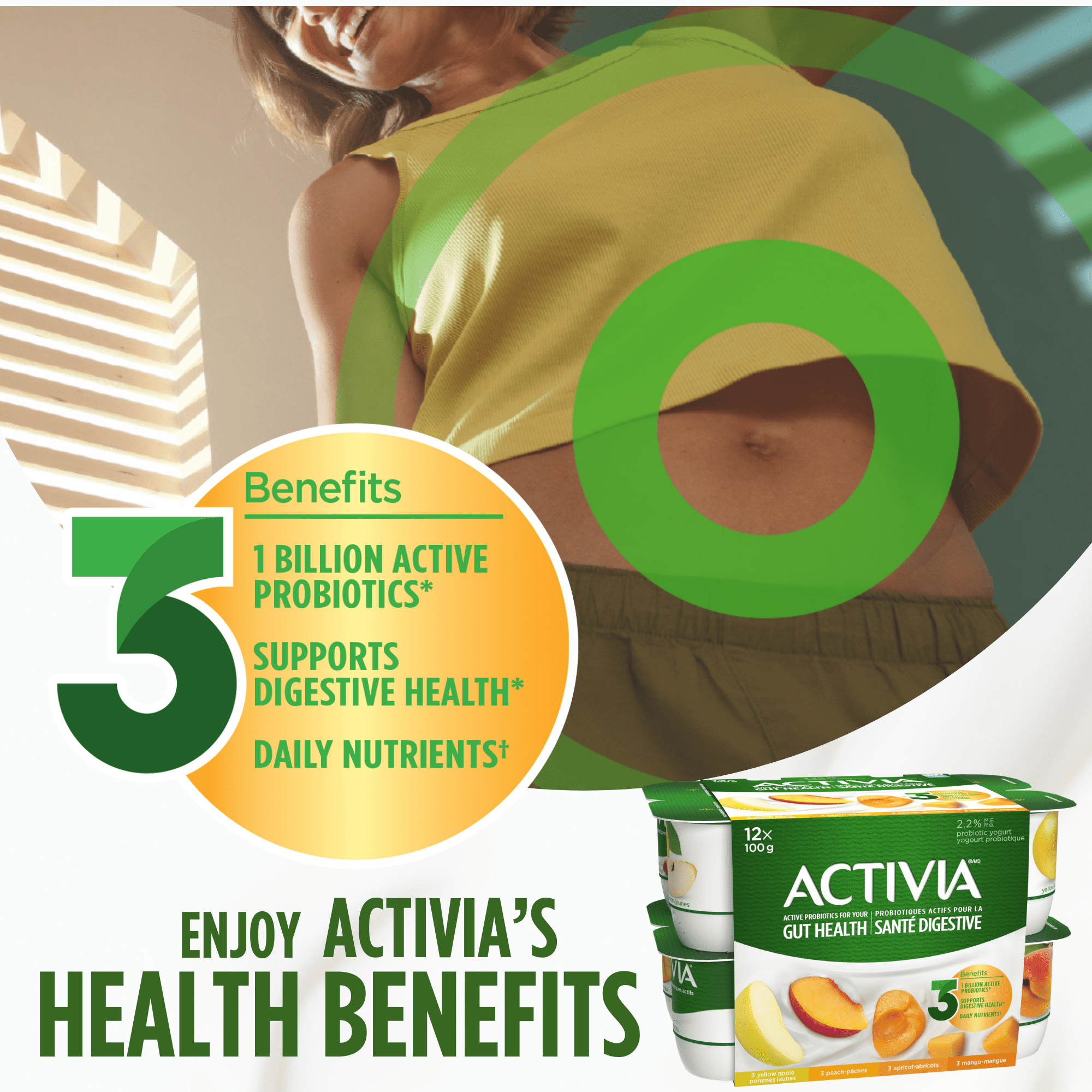 Activia Yogourt Probiotique, Pomme Jaune/abricot/mangue/pêche, 12x100g