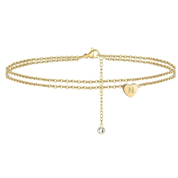 TIMIFIS Bracelets New Heart Initial Beach Bracelets For Women, 14K Gold Filled Dainty Layered Anklet Letter Initial Heart Bracelets For Women Beach Jewe Valentine'S Day Gift