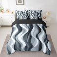 thumbnail image 2 of Erosebridal Literie à Rayures Rétro Format Grand Lit, Vagues Abstraites Ensemble de Lit Tout-en-un Format Grand Lit, Ensemble de Lit Minimaliste Réversible, Déco de Chambre Léger, 7 Pcs, 2 of 6
