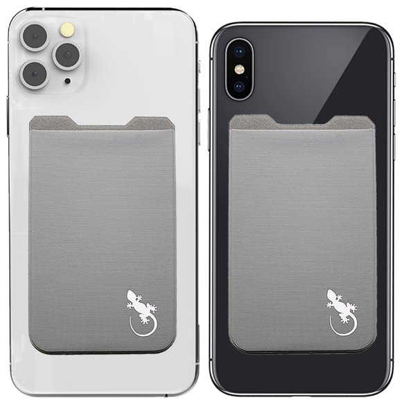 Portefeuille Téléphonique - Porte-Cartes Adhésif - Pochette pour Cellulaire - à Coller sur Poche en Spandex par Gecko - Transporter Cartes de Crédit et Argent (Simple - Gris)