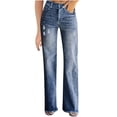 thumbnail image 1 of Bigersell Straight Jeans Women Straight Jeans Sale Bell Bottom Jeans Ankle Leg Denim Pants Button Closure Washed Distressed Female Ripped Jeans Fitted High Waist Full Length Pants Style J-39 Blue XL, 1 of 5