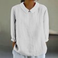 thumbnail image 1 of AherBiu Chemises en Lin pour Femmes Manches 3/4 Col à Revers Style Rétro Hauts Décontractés Amples Mode Automne 2024 Blouses, 1 of 5