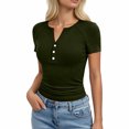 thumbnail image 2 of cfhntfmh Henley Shirts for Women Summer Short Sleeve Tops V Neck Basic Tees Fitted Ribbed Button up Beach Vacation Shirts, 2 of 5