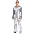 thumbnail image 3 of iiniim Men Shiny Metallic Jumpsuits 70s Disco Dance Leotards Stage Performance Costume Wide Leg Rompers Silver L, 3 of 7