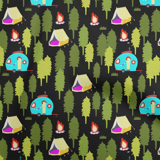 oneOone Rayon Black Fabric Camping Craft Projects Decor Fabric Printed By The Yard 56 Inch Wide