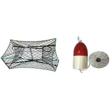 KUFA S33+FWM100 Piège à Crabe Pliable Galvanisé 5/16 Pouces X 100 Pieds Ligne de Coulée Sans Fil et Flotteur Rouge 5"X11 Pouces