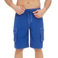 thumbnail image 2 of BADHUB Shorts Cargo à Cordon pour Hommes Taille Élastique Extensible Shorts de Travail Décontractés Ripstop Couleur Unie Shorts de Randonnée Bleu 32, 2 of 7