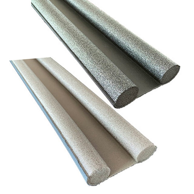 Coofit Air Blocker Soundproof Weatherproof Noise Blocker Door Sweep for Bottom of Door, available in black and grey and brown and grey color options. Constructed from durable EVA material with a double design for easy installation and soundproofing. Functions as a door draft stopper and weather stripping. Dimensions are 93cm by 10cm (36.61in by 3.94in).