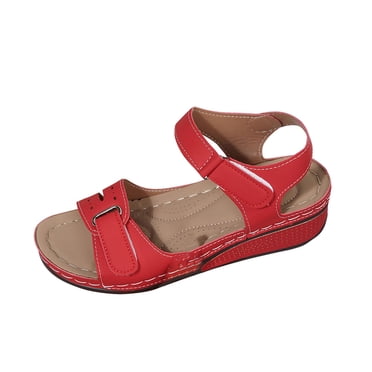 Hopeusnice Wedges Shoes for Women Open Toe Sandals Breathable Non-Slip Thick-Soled Platform Wedge Heel Trendy Soft Women's Wedges Shoes PU Materials Summer Shoes Slip-Resistant Walking Shoes Red 43