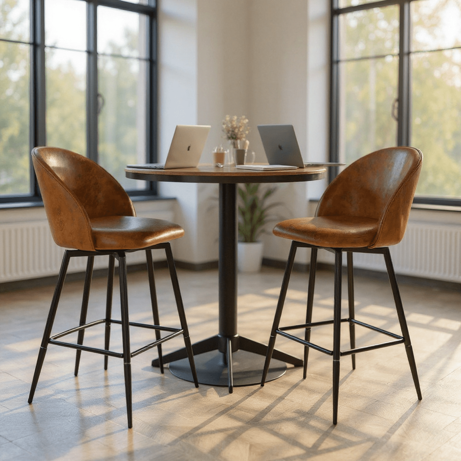 Homy Casa Set of 2 Counter Stools with Upholstered Seat and Metal Legs, 26" Height, for Coworking Space, Office Lounge, and Communal Areas