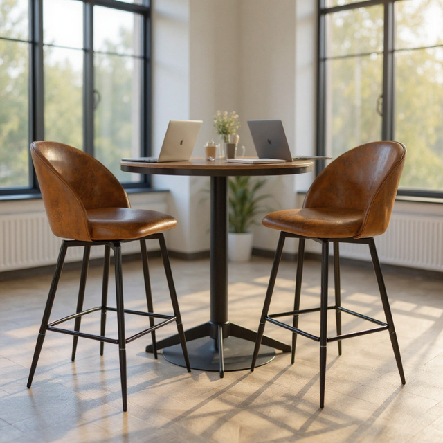 Homy Casa Set of 2 Counter Stools with Upholstered Seat and Metal Legs, 26" Height, for Coworking Space, Office Lounge, and Communal Areas