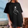thumbnail image 2 of Hauts d'Été pour Femmes 2023 Mode pour Femmes Imprimé Love Col Rond Ample T-shirt à Manches Courtes Haut Blouse Chandail, 2 of 5