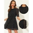 thumbnail image 2 of INSPIRE CHIC Women's Round Neck Ruched Sleeve Metallic Shiny Stars Dress Black S, 2 of 4