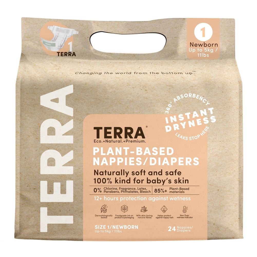 Terra Natural Plant-Based Eco-Friendly Diapers - 24 ct (Size 1, Newborn)
