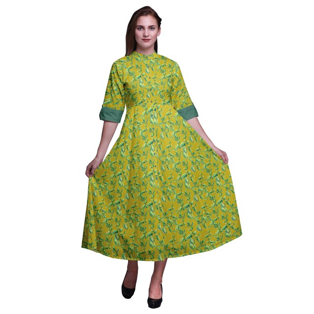 Bimba Robe Chemise Décontractée pour Femmes à Imprimé, de Fête, Mi-Mollet, Évasée - Petit