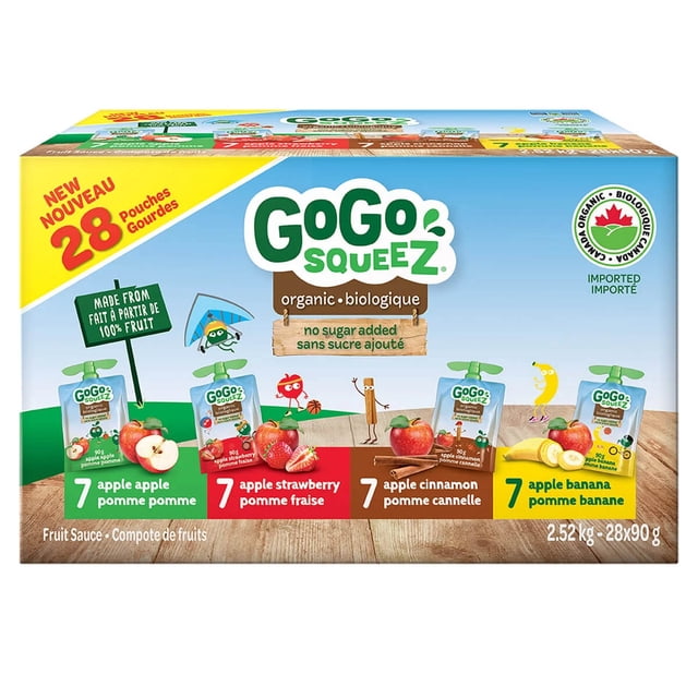 GoGo SQUEEZ Compote de Fruits Biologique Assortiment, Sans Sucre Ajouté 28 x 90g