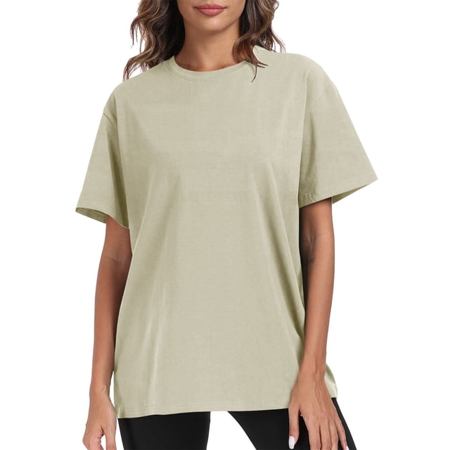 Meichang T-Shirts pour Femmes à Manches Courtes, Hauts d'Été Décontractés Tendance, T-Shirts Unis Coupe Ample, T-Shirts Confortables en Coton Doux, T-Shirts Légers à Col Rond