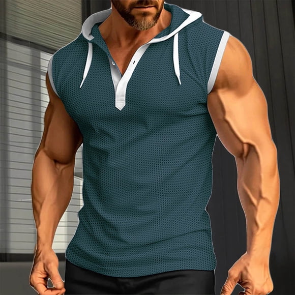 asjyhkr Mens Hooded Tank Tops Sleeveless Undershirts Button Loose Fitting Undershirts Fashion 2025 Gym T Shirts