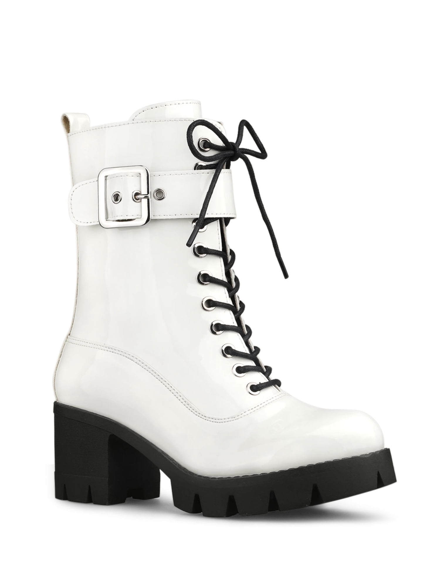 Unique Bargains Women's Zipper Platform Chunky Heel Combat Boots