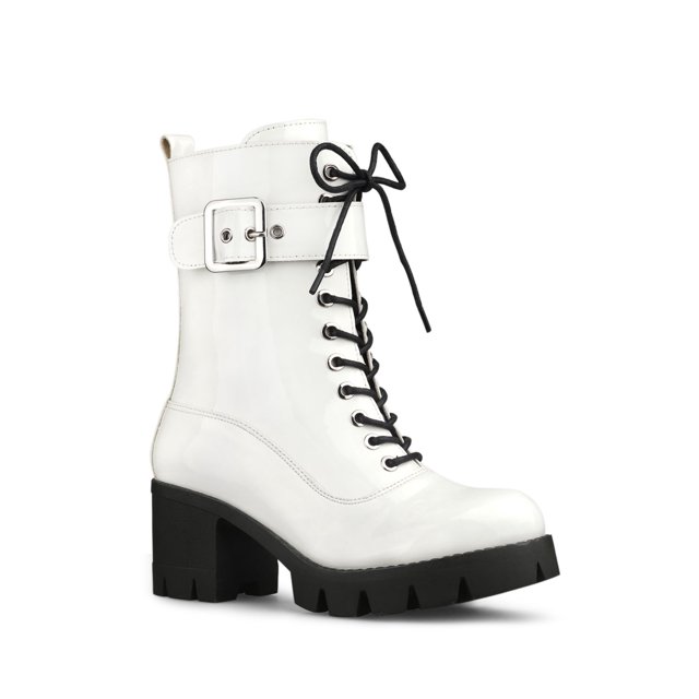 Unique Bargains Bottes de Combat à Plateforme à Talon Épais avec Fermeture Éclair pour Femmes