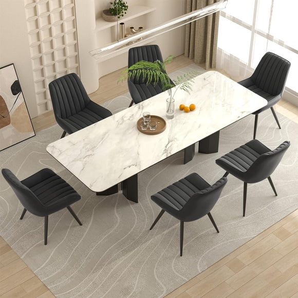 Hawsaiy Dining Chairs Set of 6,Mid Century Modern Kitchen Chairs,Upholstered Fabric Armless Dinning Side Chairs with Back and Metal Legs for Kitchen,Dining Room,Living Room, Black