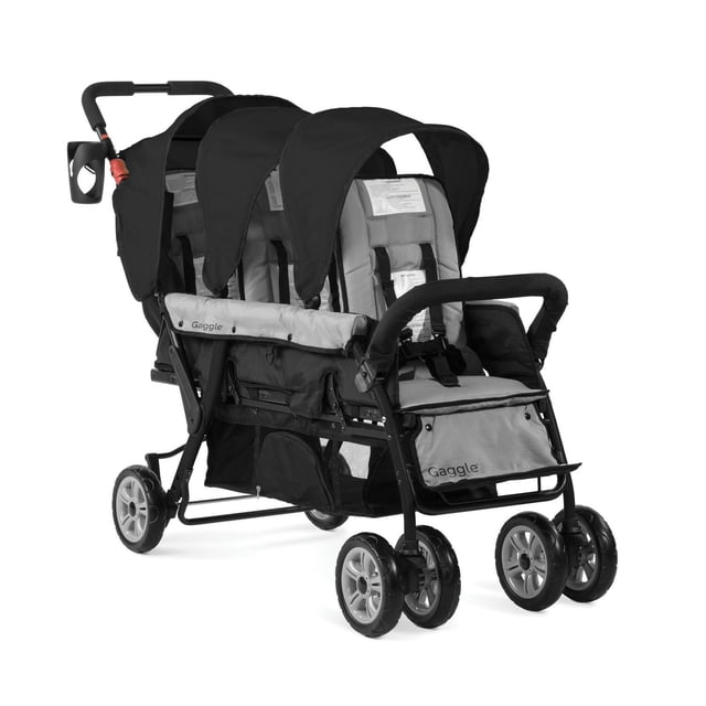 Foundations Compass Trio Triple Stroller, 3-Seat Tandem with UV Canopies and Reclining Seats, Black