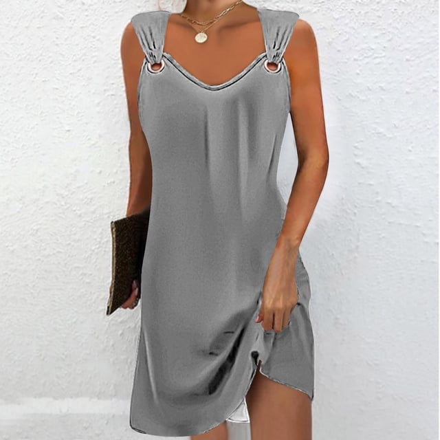 Robe à Bretelles Décontractée Polyvalente Imprimée à Col Rond pour Femme, Robe Sans Manches à Col Rond Imprimée Polyvalente avec Bretelles, Parfaite pour les Journées d'Été Décontractées au Design Classique