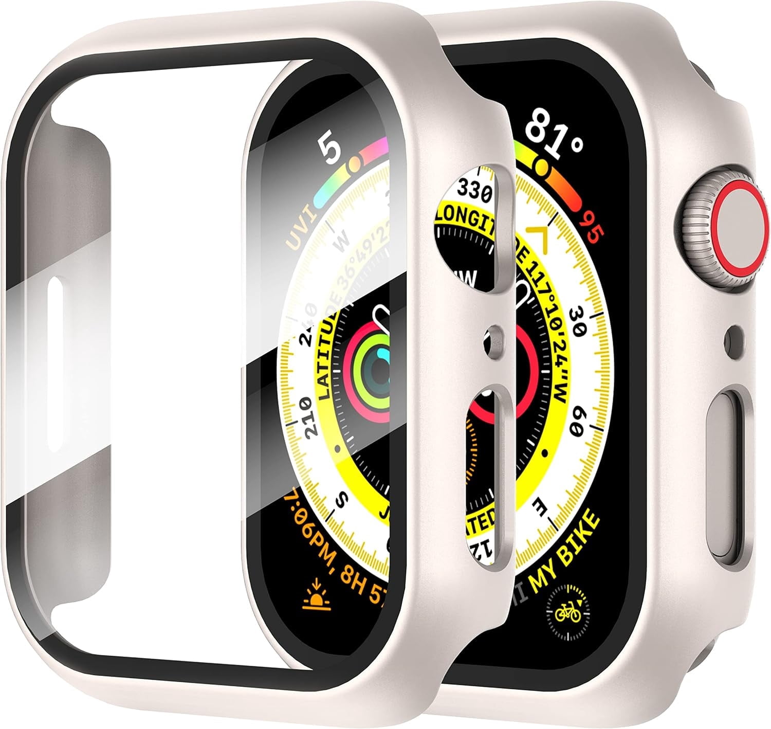 KOMI 2-Pack for Apple Watch Series 9/8/7/6/5/4/Series SE/SE 2 45mm All-around Screen Protector Case, Tempered Glass Screen Protector Case Ultra-thin for iWatch 45mm Protection Cover - Starlight