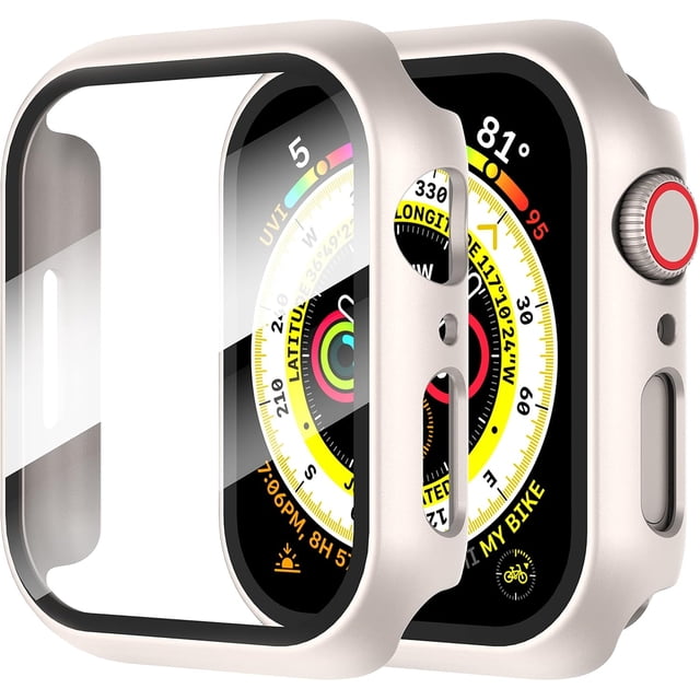 KOMI 2-Pack for Apple Watch 40mm Screen Protector Case,for iWatch Series 8/7/6/5/4/Series SE/SE 2 40mm Protection Cover All-Around Tempered Glass Screen Protector Case Ultra-Thin - Starlight