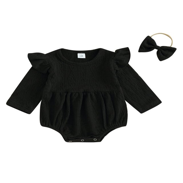 Infant Baby Girl Boy Rompers Newborn Long Sleeve Jumpsuits Bodysuits with Headband Set