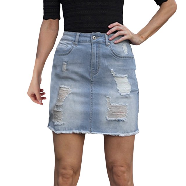 Jupe Courte Trapèze en Denim Usé pour Femmes, Décontractée, Extensible, Style Confortable, Mini-Jupe Junior