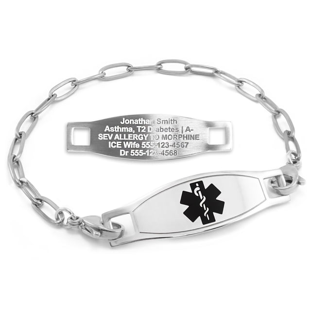 MedicEngraved Stainless Steel Custom Medical Alert Bracelet - 4mm Paperclip Link