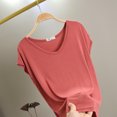 thumbnail image 2 of FRSASU T-Shirt de Sommeil Uni pour Femme Haut de Pyjama à Col en V Rouge, 2 of 8