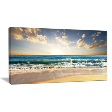 Tableau mural à toile Design Art Bord de mer Ciel nuageuese et mer bleu