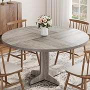 Round Dining Table for 4, 47" Dining Room Table with Wooden Base, Circle Kitchen Dinner Table for Dining Room, Kitchen, Living Room (Table Only), Grey