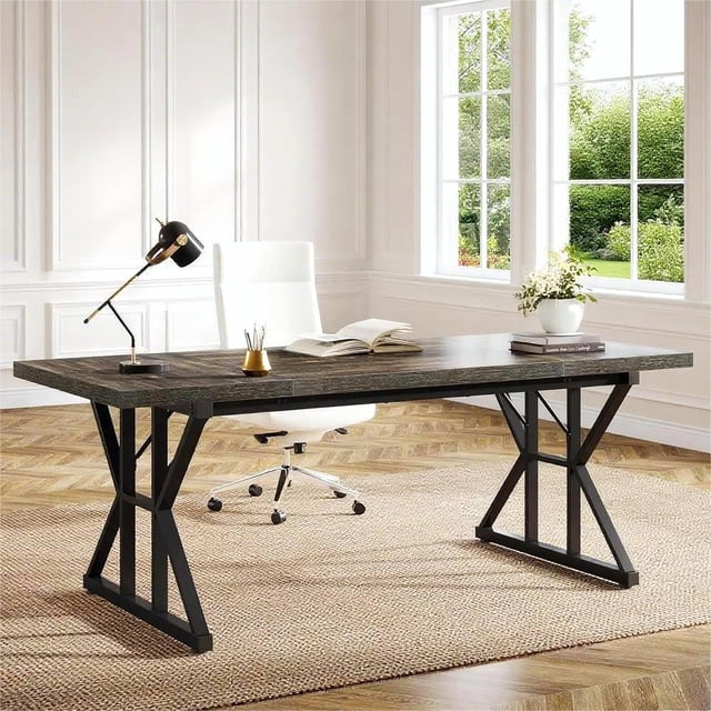 Fnova 70.86" Dining Table for 6, Modern Rectangular Kitchen Table for Dining Room, Black