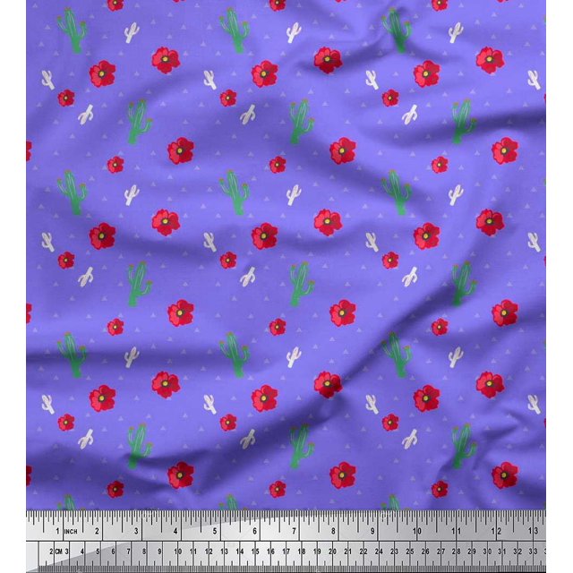Soimoi Viscose Chiffon Fabric Triangle,Floral & Cactus Tree Printed Fabric 1 Yard 42 Inch Wide