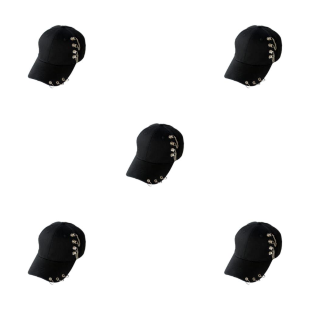 Thinsony Hip Hop Baseball Cap With Ring Decor For Stylish Look Cotton Ring Baseball Hat Fits All Head Shape Comfortable Chain Black 5Set