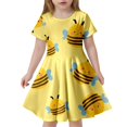 thumbnail image 1 of Robe Décontractée à Manches Courtes pour Fille, Jaune, à Fleurs, Mignonne, Imprimée, 1 of 5