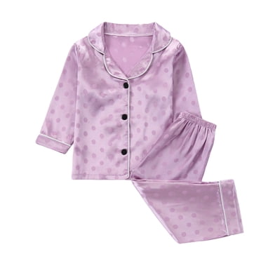 cfhntfmh Toddler Baby Satin Pajamas Set Button down Sleep Shirt Long Pants Sleepwear Loungewear for Girl Boys