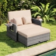 thumbnail image 4 of Costway Wicker Loveseat Sofa Set Patio Rattan Daybed with Ottoman & Retractable Side Tray Brown, 4 of 10