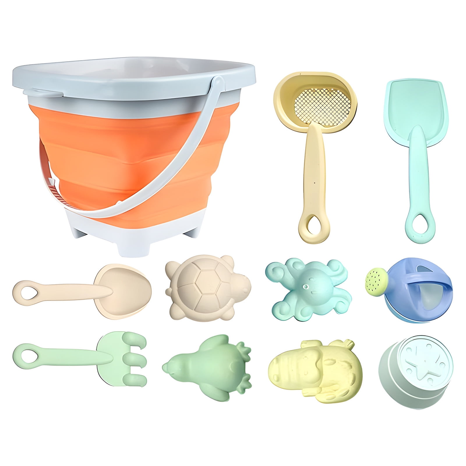 Set De Plage 11 Pièces Pour Enfants – Seau Pliable, Pelles, Tamis, Arrosoir, Moules – Avec Sac Filet – Dès 1 An