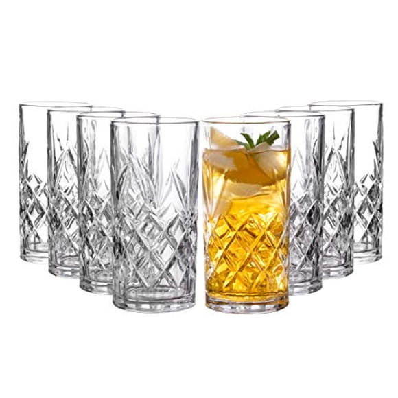 Royalty Art Kinsley Verres Highball Hauts, Ensemble de 8, Tasses de 12 Onces, Verrerie Texturée de Designer pour Eau Potable, Bière Ou Soda, Vaisselle Tendance et Élégante, Va au Lave-Vaisselle
