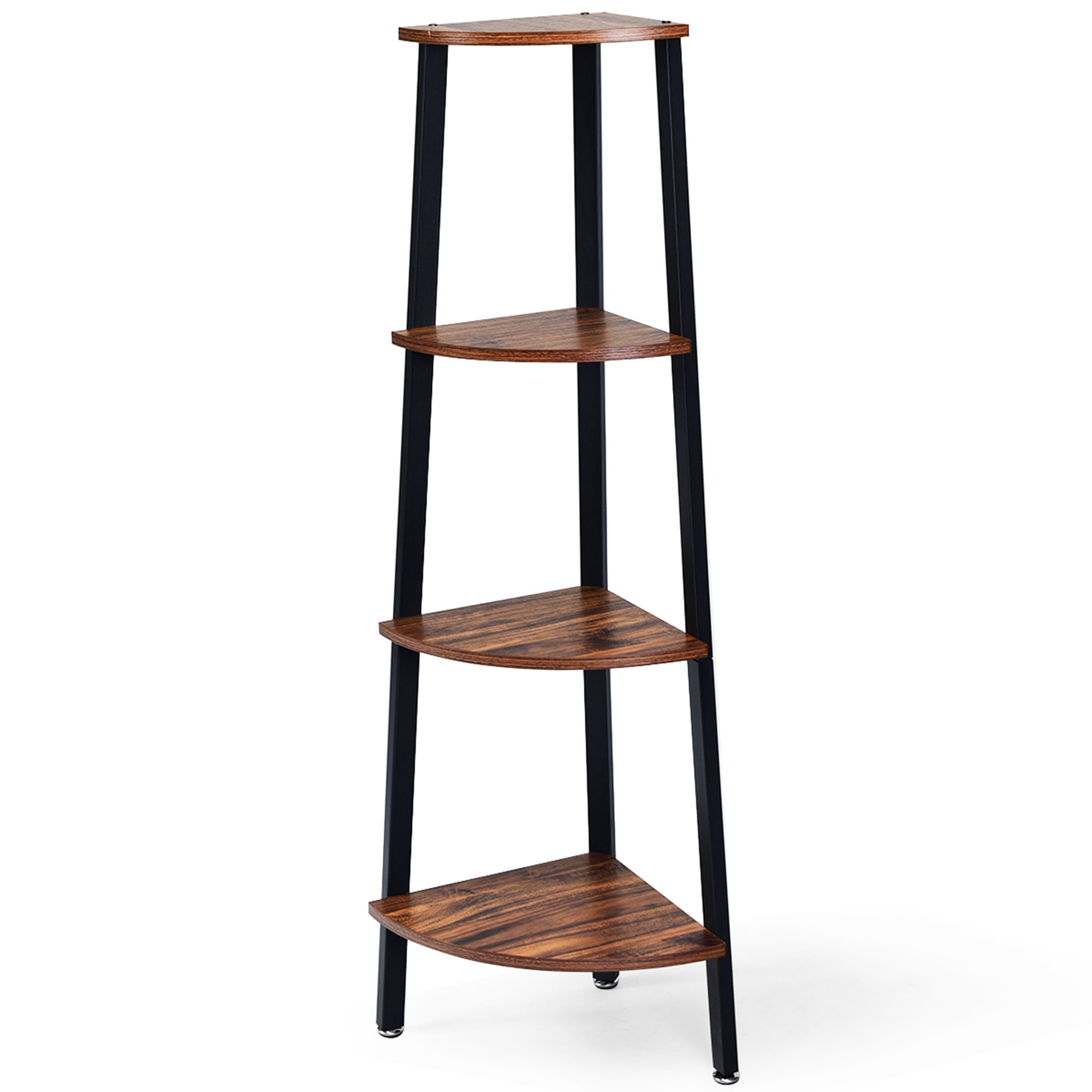 Costway 4-Tier Corner Shelf Metal Storage Rack Domestic Bookcase Display Stand Wood
