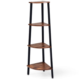 Costway 4-Tier Corner Plateau de stockage en métal rack Bibliothèque domestique Display Stand Wood