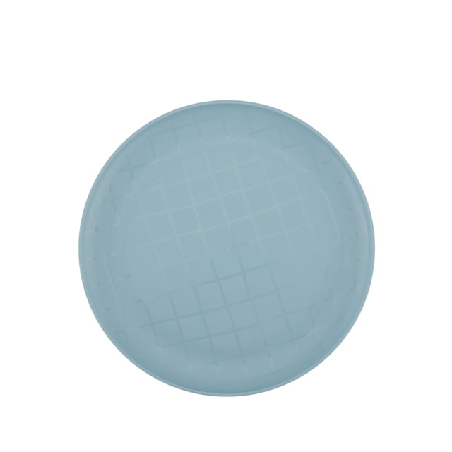 Mainstays Grid Blue Polypropylene Plate, 1 Pack, Light Blue, round dinner plate with a light blue wavy grid pattern, made of durable, lightweight polypropylene for everyday dining and casual use, also suitable for outdoor picnics or lightweight serving.