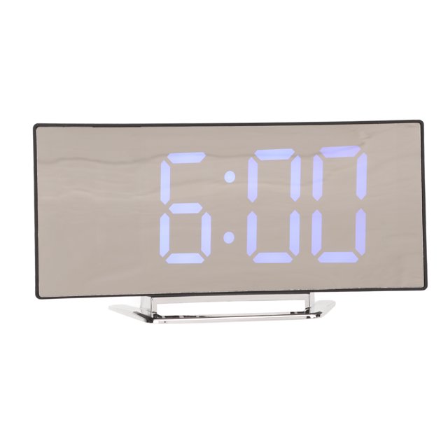 Réveil Numérique Miroir, Horloge Numérique à Design Courbé pour Déco pour Chambre à Coucher LED Bleue