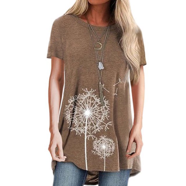 yingyy T-shirt pour Femme Imprimé Blouse Décontractée à Manches Courtes Col Rond Haut, Bleu, P Café L
